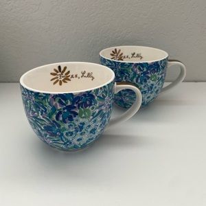 Lily Pulitzer Blue Floral Ceramic Mugs